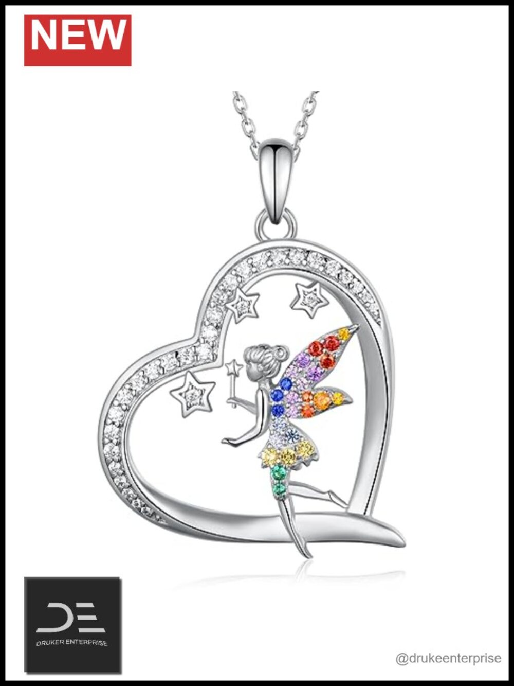 925 Sterling Silver Fairy Necklace Pendant Wings Dust Princess Jewelry Gift